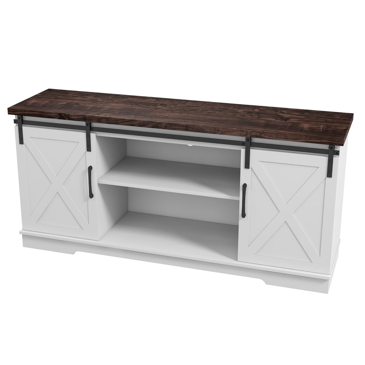 White Wood TV Stand with Sliding Barn Doors X4567