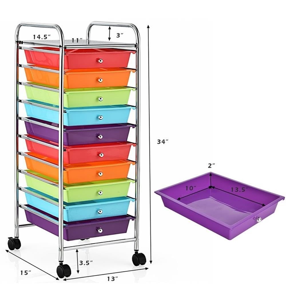 10 Drawer Rolling Storage Cart with Locking Casters U4656