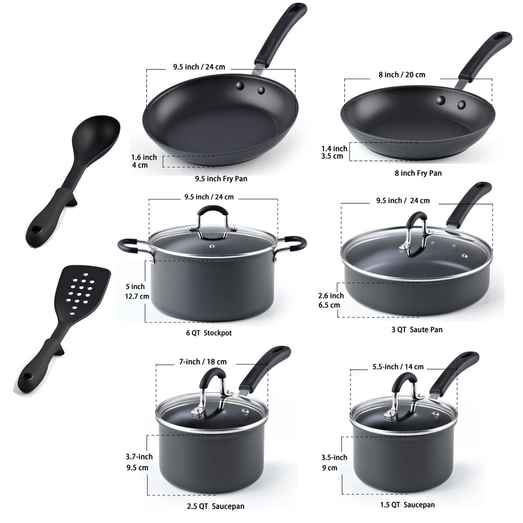 12 Piece Black Nonstick Hard Anodized Cookware Set U2220