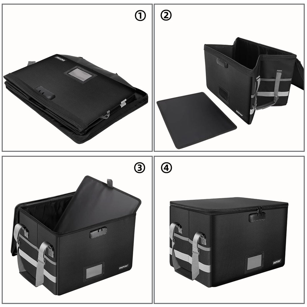 Black Fireproof Collapsible File Box with Lock L183