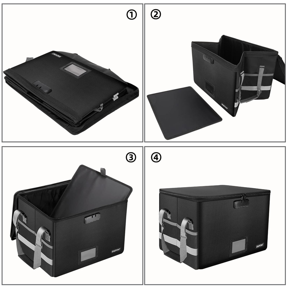 Black Fireproof Collapsible File Box with Lock L183
