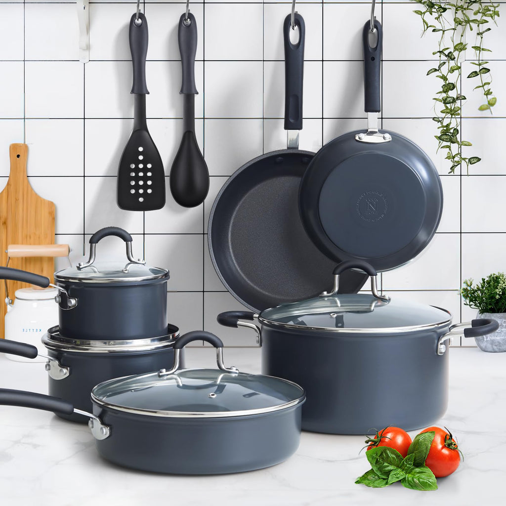 12 Piece Black Nonstick Hard Anodized Cookware Set U2220