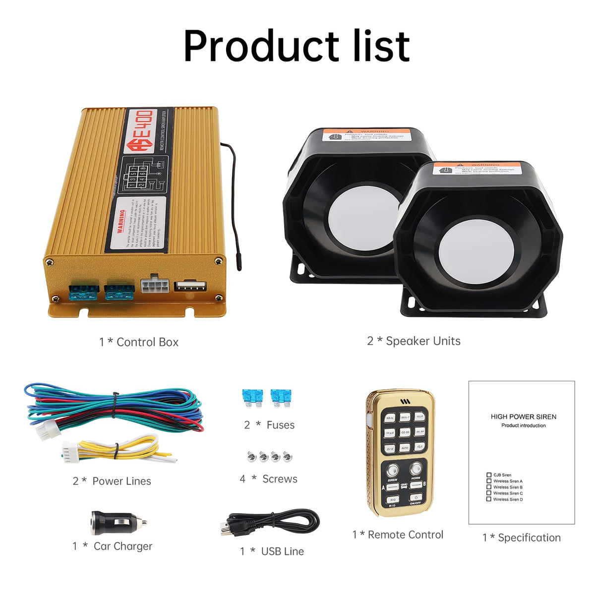 12V 400W 18 Tones Police Siren PA System with Horn Speaker & Remote Control O66331