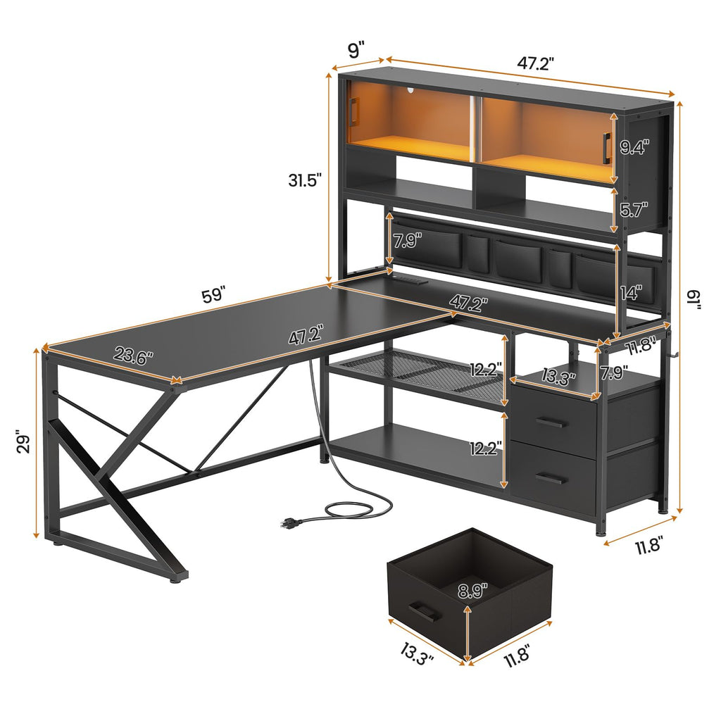 L Shaped Gaming Desk with 2 Drawer C8790