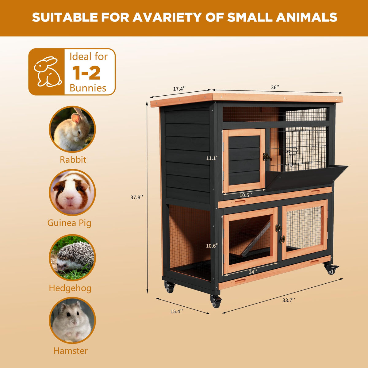 2-Tier Wooden Rabbit Hutch with Wheels Z20037