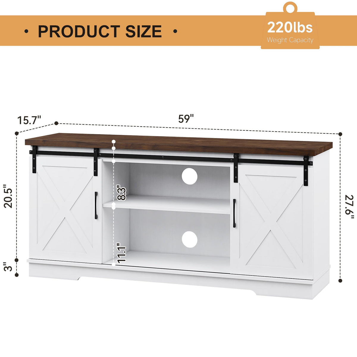 White Wood TV Stand with Sliding Barn Doors X4567
