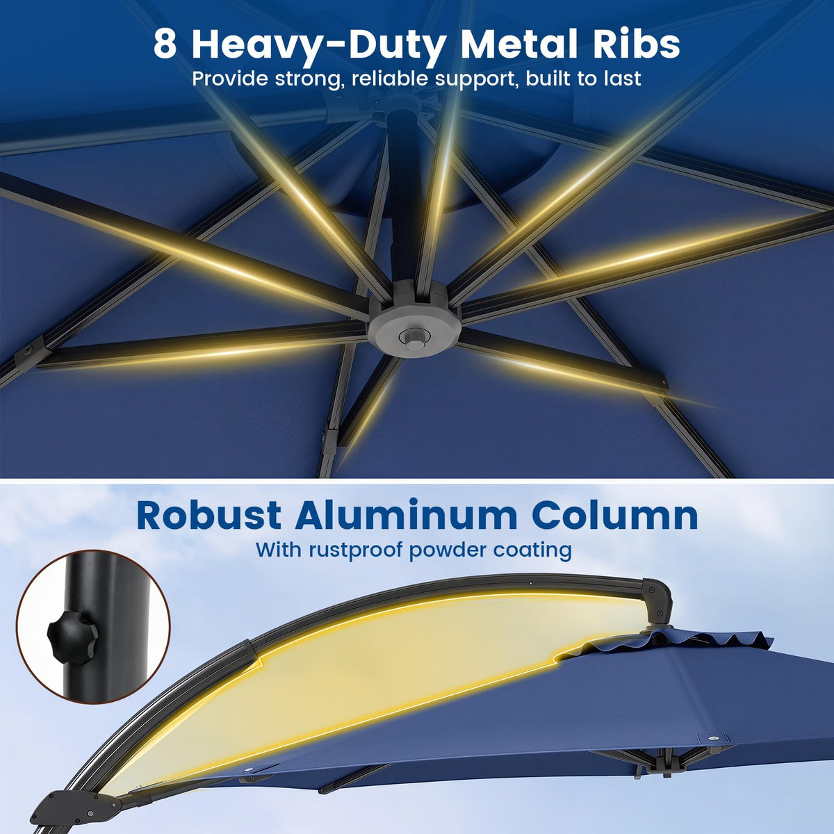 11FT Navy Cantilever Patio Umbrella with Base D8923