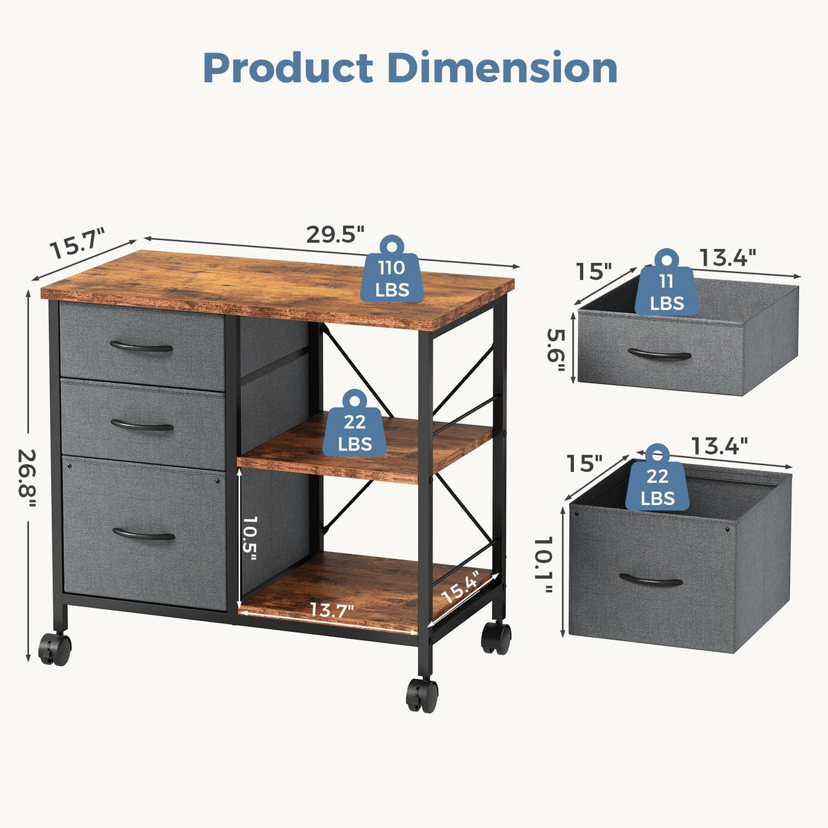 3 Drawer Mobile File Cabinet A200