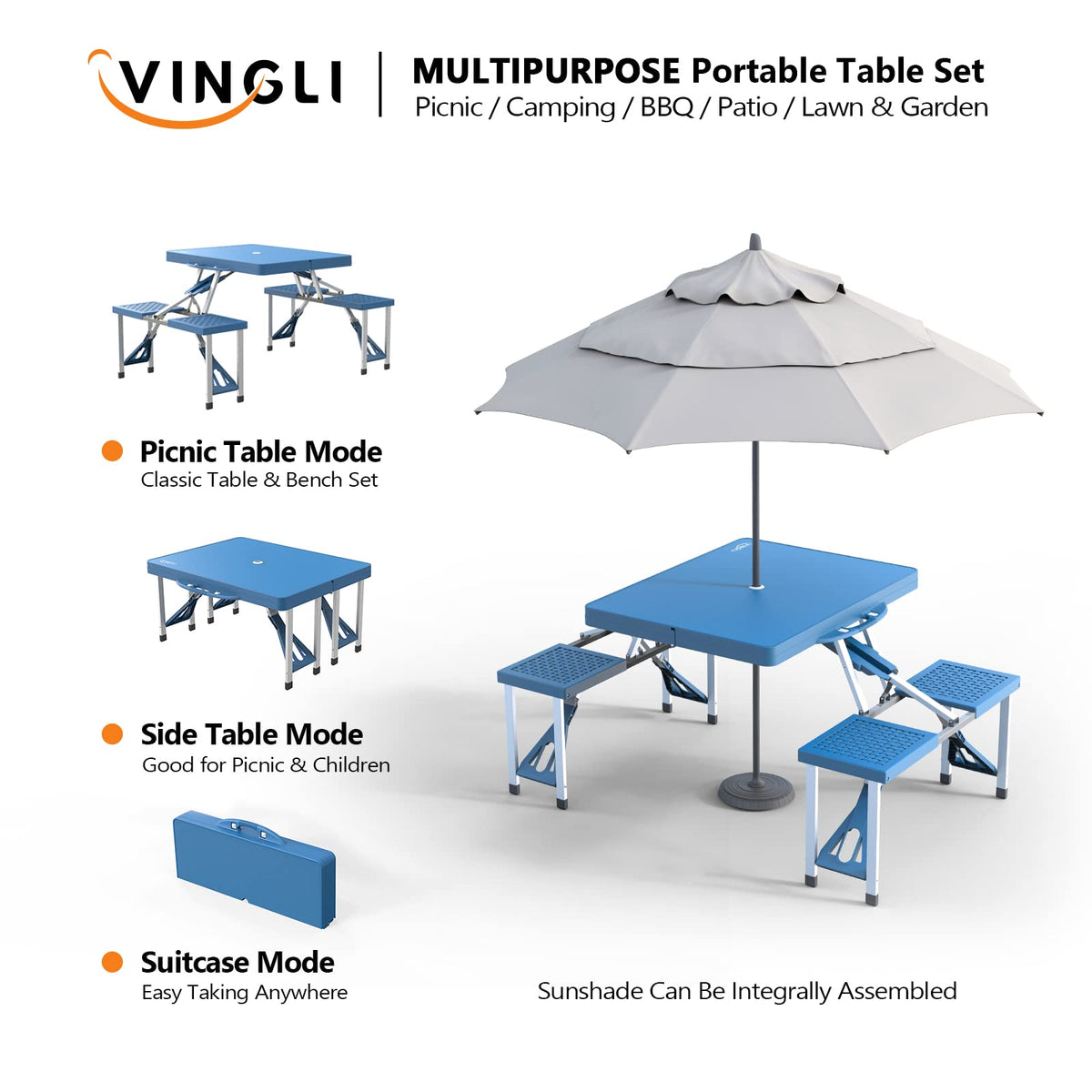4 Ft Folding Picnic Table Set with 4 Seats G578