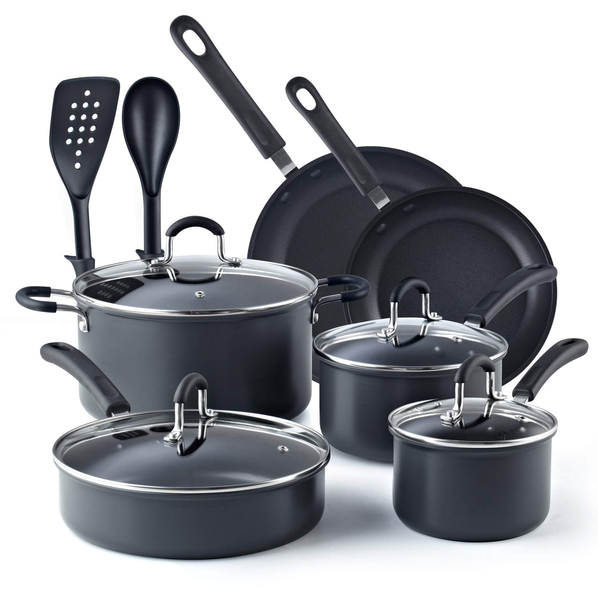 12 Piece Black Nonstick Hard Anodized Cookware Set U2220