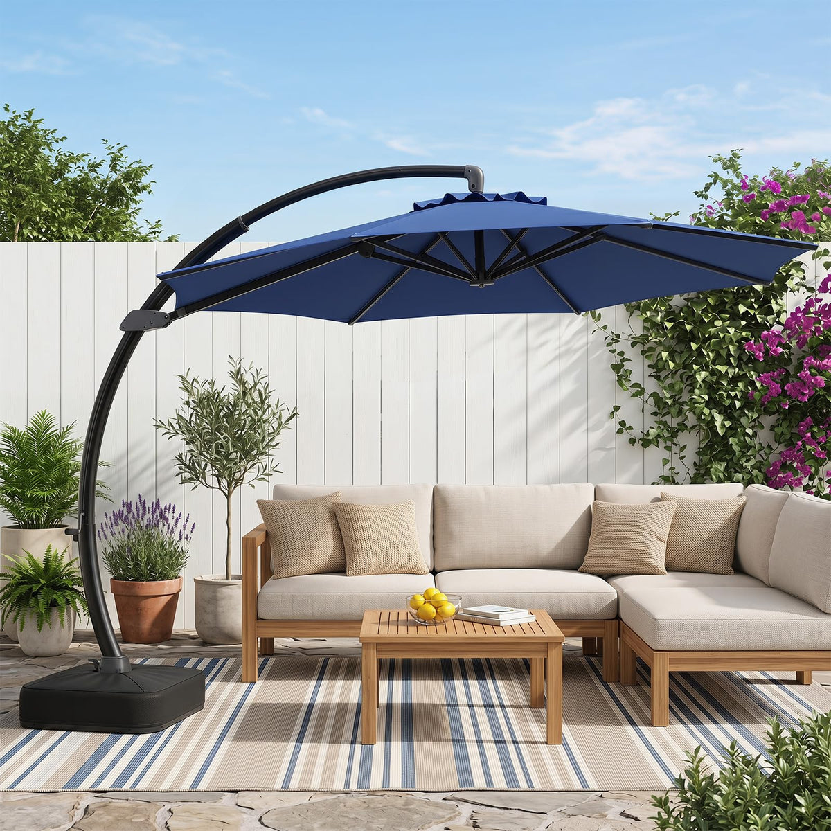 11FT Navy Cantilever Patio Umbrella with Base D8923