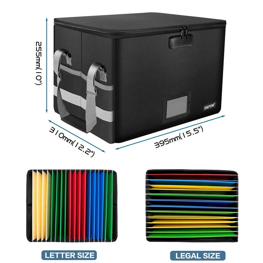 Black Fireproof Collapsible File Box with Lock L183