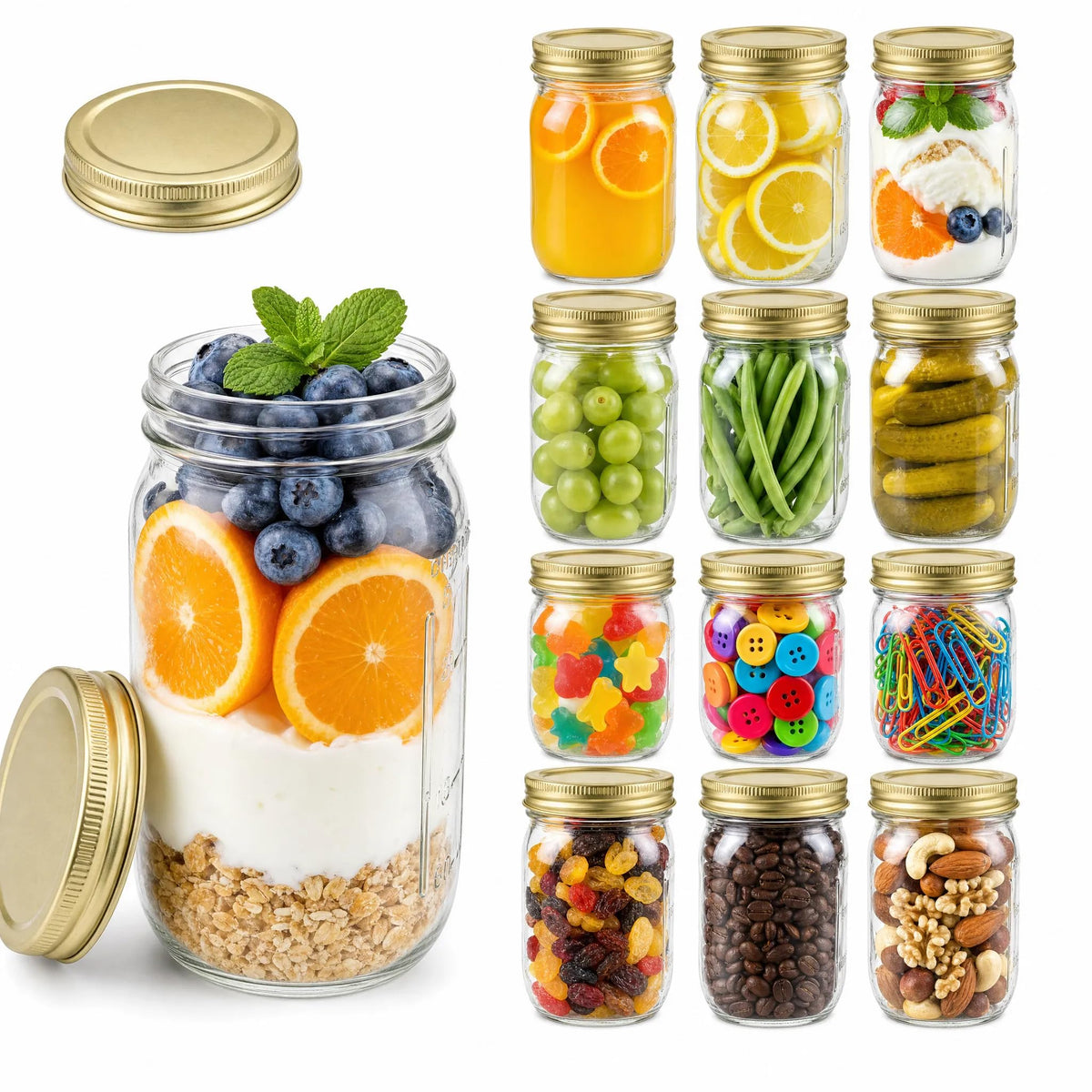 16 oz Glass Mason Jars with Lids and Bands, 12 Pack R20202