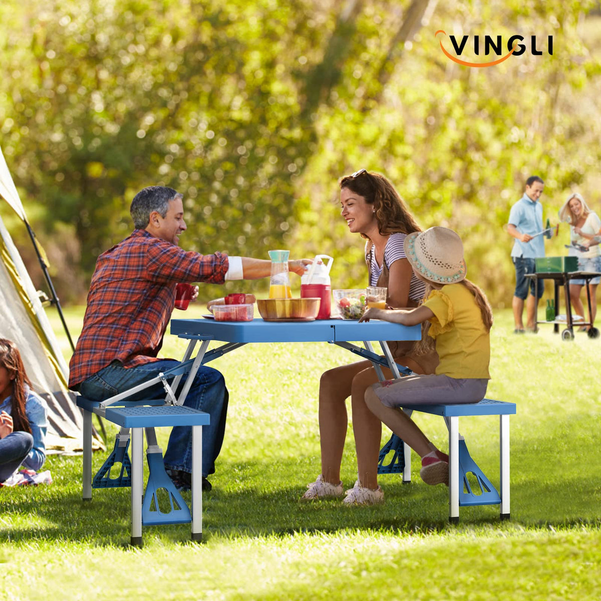 4 Ft Folding Picnic Table Set with 4 Seats G578