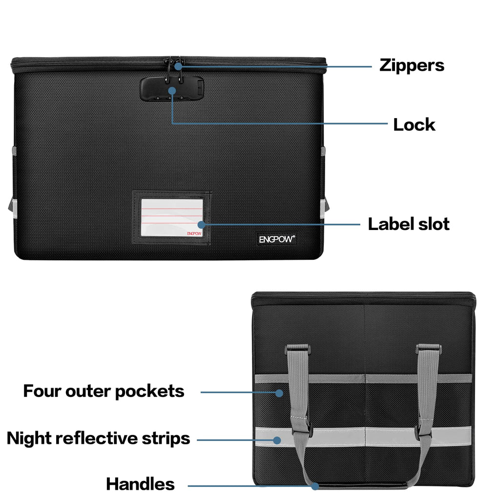 Black Fireproof Collapsible File Box with Lock L183