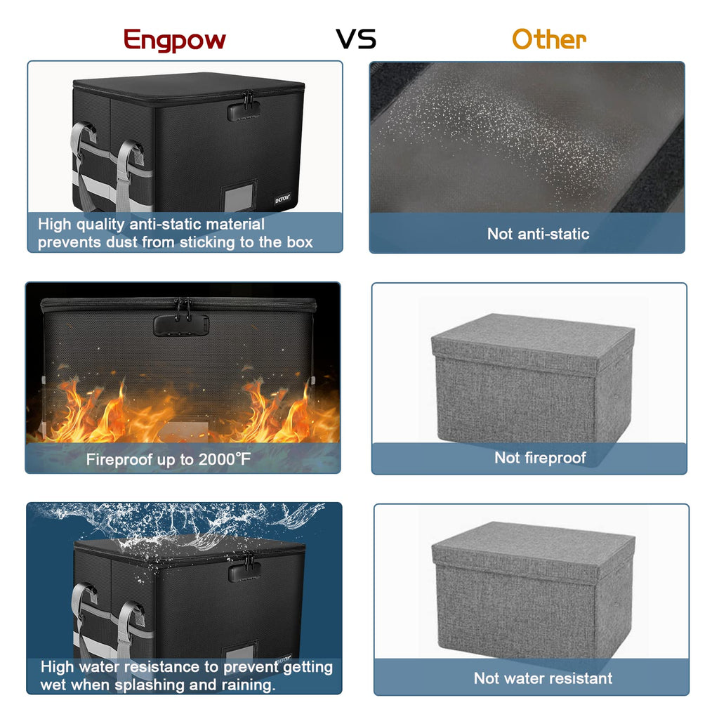 Black Fireproof Collapsible File Box with Lock L183