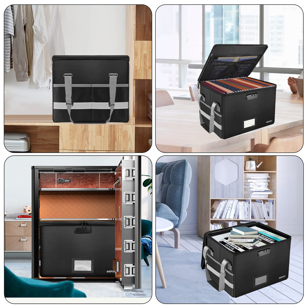 Black Fireproof Collapsible File Box with Lock L183