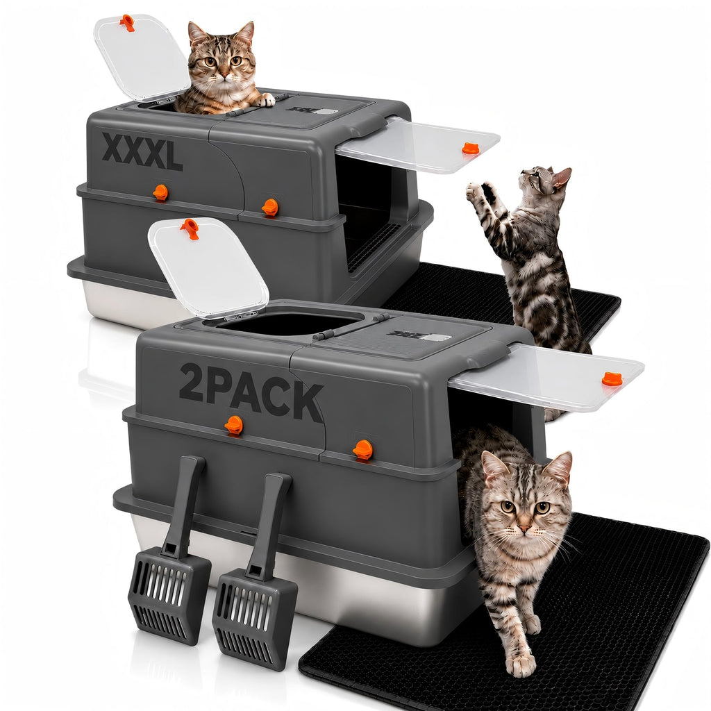 2 Pack XXXL Stainless Steel Litter Box with Lid J99454