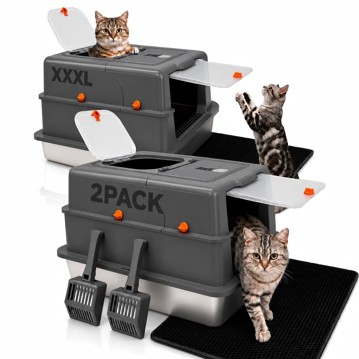 2 Pack XXXL Stainless Steel Litter Box with Lid J99454