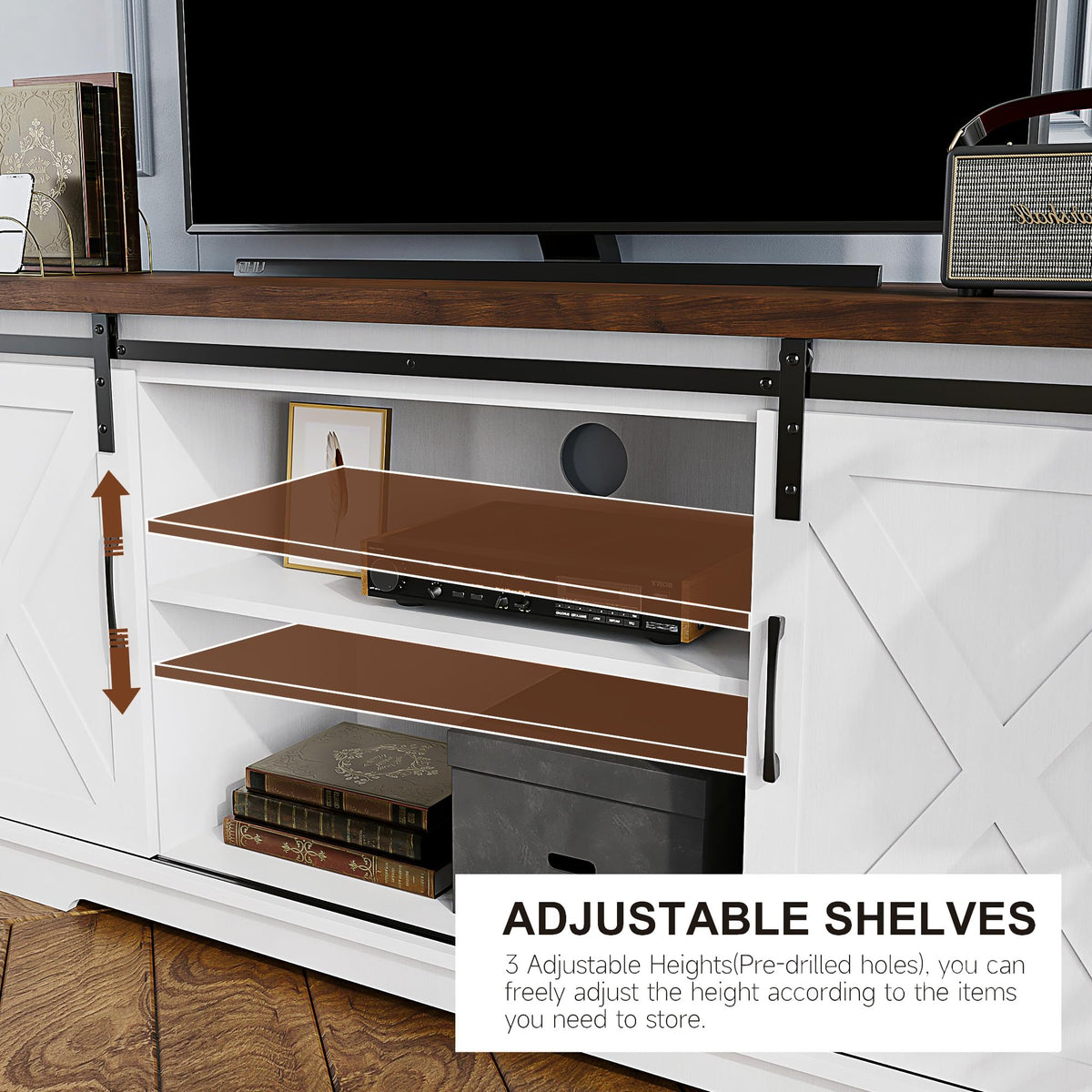White Wood TV Stand with Sliding Barn Doors X4567