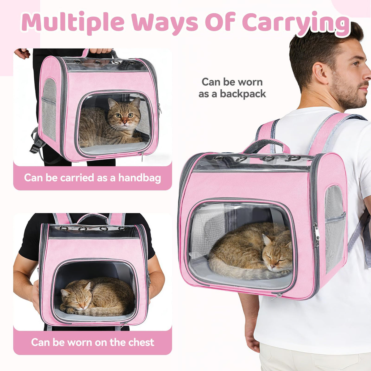Airline Approved Cat Soft-Sided Carrier Backpack Up to 12 lbs Pink D11205