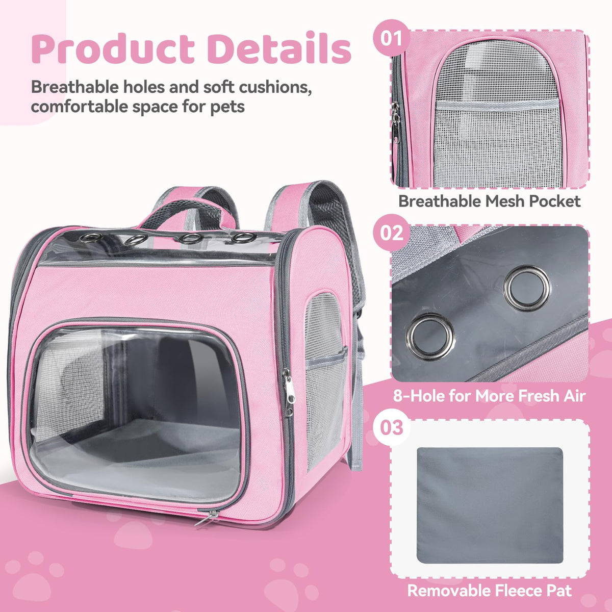 Airline Approved Cat Soft-Sided Carrier Backpack Up to 12 lbs Pink D11205